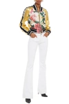 DOLCE & GABBANA METALLIC LEATHER AND FLORAL-BROCADE BOMBER JACKET,3074457345624958139