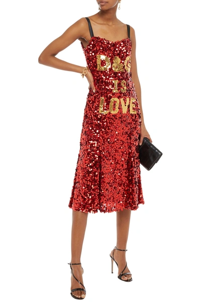 Dolce & Gabbana Appliquéd Sequined Stretch-tulle Midi Dress In Red