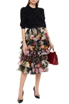 DOLCE & GABBANA PANELED TIERED FLORAL-PRINT SILK-VOILE AND ORGANZA SKIRT,3074457345624996152