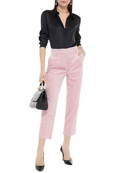 Dolce & Gabbana Cropped Cotton-velvet Tapered Pants In Pastel Pink