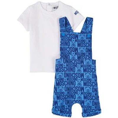 Moschino Babies' Blue Branded Jersey Overalls Set