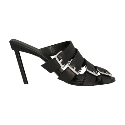 Balenciaga 80mm Four-buckle Napa Heel Slide Sandals In Black Silver