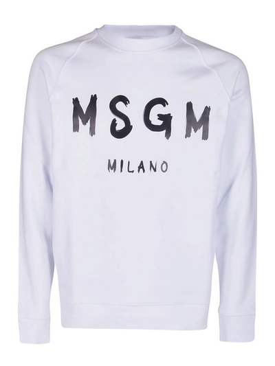 Msgm Logo Print Brushed Cotton Sweatshirt In White