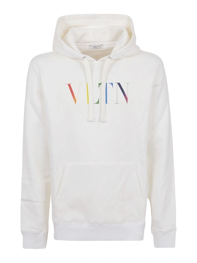 Valentino Vltn Multicolor Print Cotton Hoodie In White