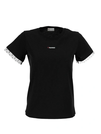 Red Valentino Logo-print Mesh Trim T-shirt In Black