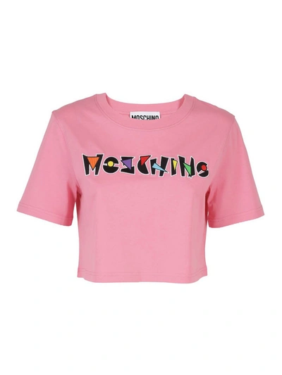 Moschino Logo Cropped Cotton Jersey T-shirt In Orange