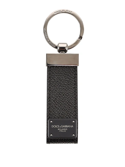 Dolce & Gabbana Dauphine Leather Keyholder In Black