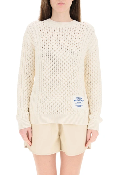 Stella Mccartney Patch Logo Cotton Blend Knit Sweater In White