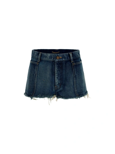 Saint Laurent Shorts In Denim Blue