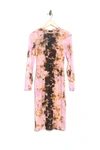 Afrm Loah Long Sleeve Mesh Midi Dress In Pink Tie Dye