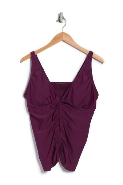 Nicole Miller Sleeveless Front Tie Swim Top In Purple