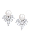 CZ BY KENNETH JAY LANE MARQUISE CLUSTER CZ & PEARL EARRINGS,848179088760