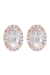 EF COLLECTION 14K ROSE GOLD PAVE DIAMOND & OVAL WHITE TOPAZ STUD EARRINGS,850025689724