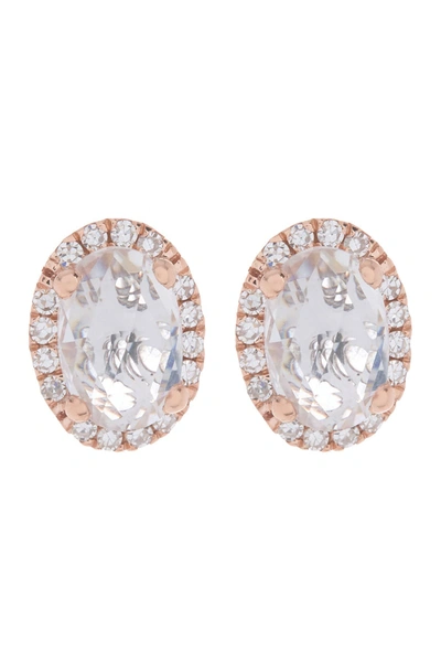 Ef Collection 14k Rose Gold Pave Diamond & Oval White Topaz Stud Earrings