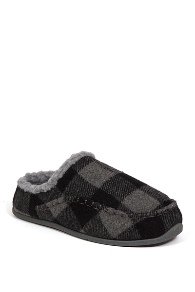 Deer Stags Kids' Slipperooz Lil' Nordic Faux Shearling Lined Plaid Slipper In Grey/black