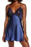 In Bloom By Jonquil Words Of Love Satin & Lace Chemise In Navy