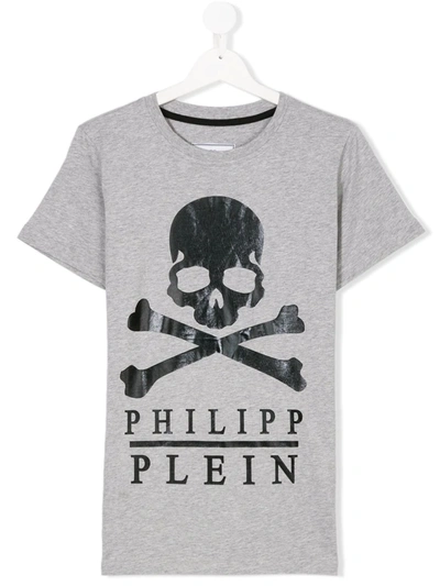 Philipp Plein Junior Teen Logo Print T-shirt In Grey