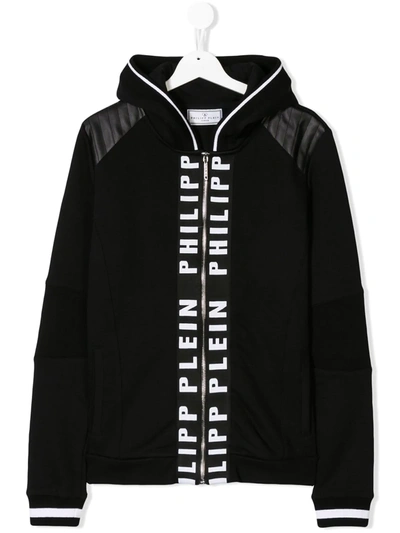 Philipp Plein Junior Teen Logo Trim Hoodie In Black