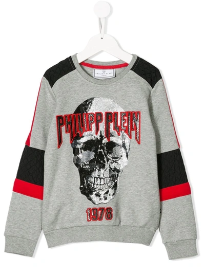 Philipp Plein Junior Kids' Skull Print Sweatshirt In Grey