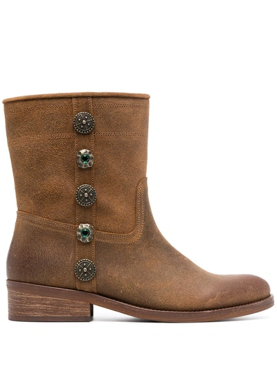 Pinko Studded Leather Ankle-boots In Brown