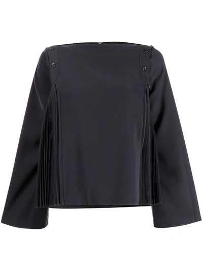 Adeam Peony Boat-neck Crepe Top In Midnight Blue