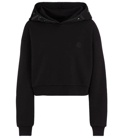 Moncler Logo-print Cotton-blend Cropped Hoodie In Black
