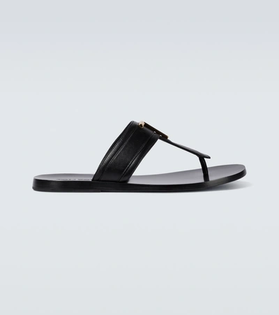 Tom Ford Leather Thong Sandals In Black