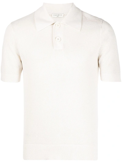 Sandro Fine-knit Polo Shirt In Neutrals