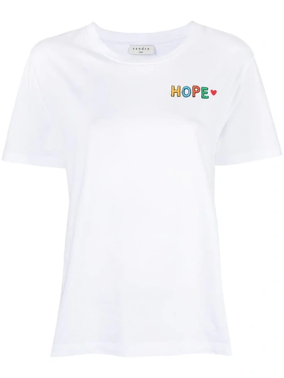 Sandro Hope-embroidered Organic Cotton-jersey T-shirt In White