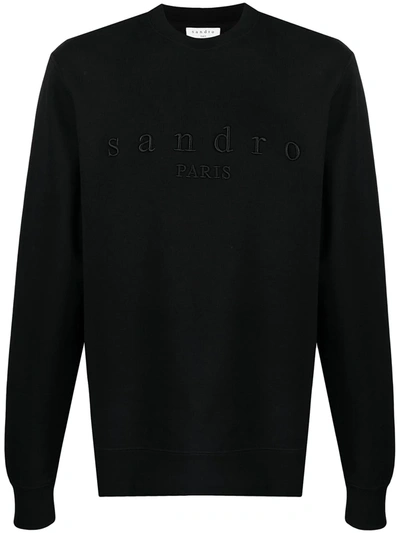 Sandro Mens Black Logo-embroidered Cotton-jersey Sweatshirt Xs