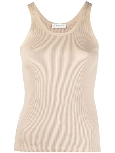 Sandro Ribbed Tank Top In Neutrals