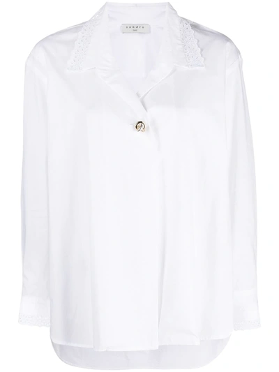 Sandro Notched-collar Organic Cotton Shirt In White
