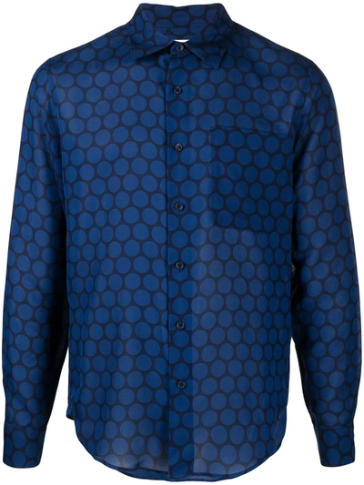 Sandro Polka Dot Long Sleeve Shirt In Blue