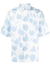 Sandro Tulip-print Short-sleeved Shirt In Sky Blue/white Flower