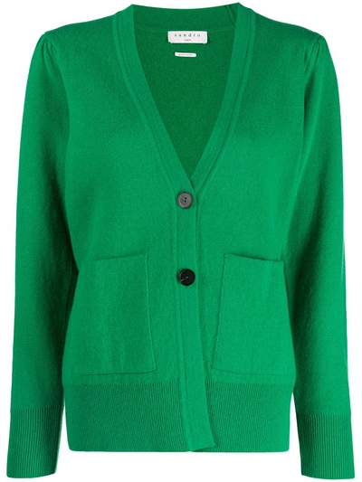 Sandro Pouch-pocket Button Cardigan In Green