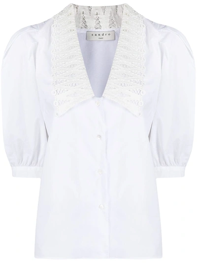Sandro Lile Lace-collar Organic Cotton-poplin Blouse In White