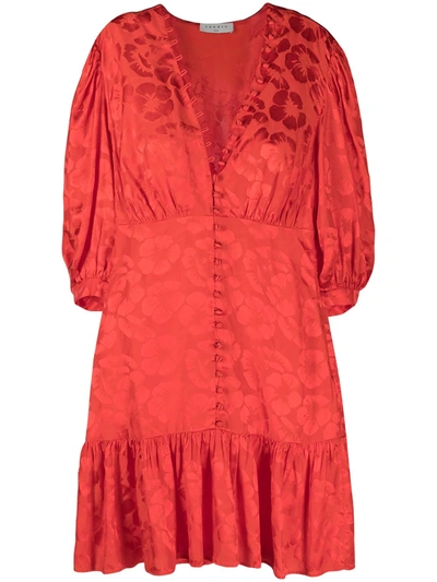 Sandro Azelie Silk-blend Satin-jacquard Mini Dress In Red