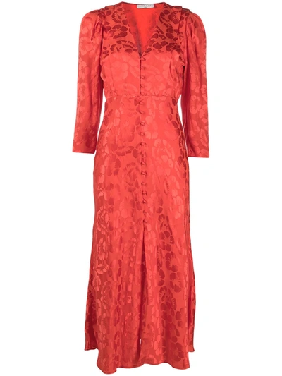 Sandro Floral Jacquard Long Sleeve Silk Blend Dress In Red