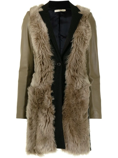 Pre-owned Balenciaga Fur Panel Buttoned Coat In Brown