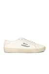 Saint Laurent Court Classic Distressed Logo-embroidered Canvas And Leather Sneakers In White