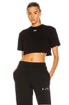 Off-white Black Rib Logo-print Cropped T-shirt In Black White