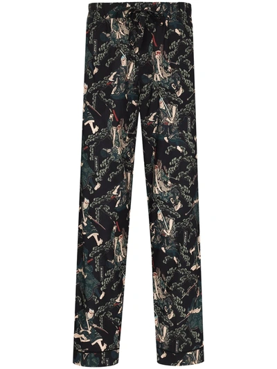 Desmond & Dempsey Samurai Print Pyjama Trousers In Black