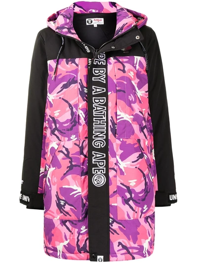 Aape By A Bathing Ape Graphic-print Hooded Padded Coat In Pink