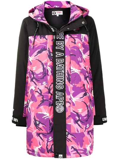 Aape By A Bathing Ape 图案印花连帽填充外套 In Pink