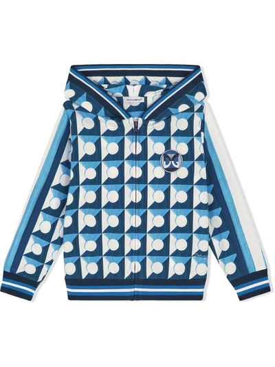 Dolce & Gabbana Kids' Abstract Print Full Zip Hoodie Blue