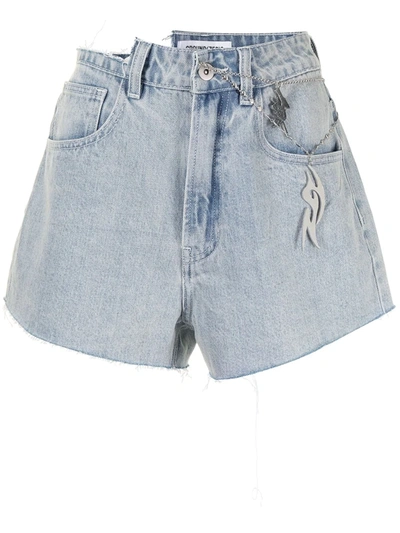 Ground Zero High-rise Distressed Denim Shorts In Blue