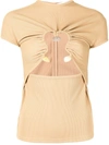 Christopher Esber Ruched Hiero Capped T-shirt In Brown