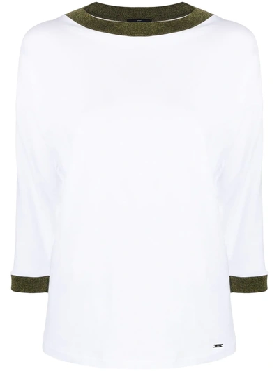 Fay Contrasting Trim Jersey Top In White