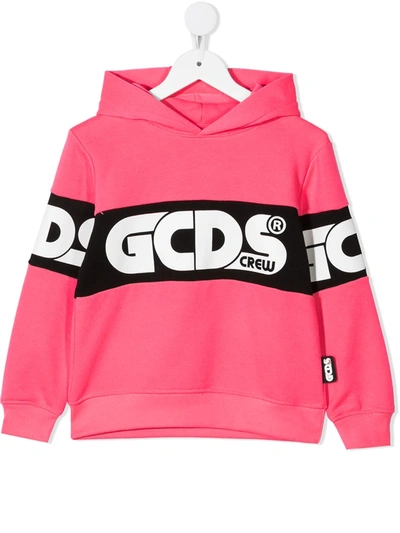 Gcds Kids' Logo印花拼色连帽衫 In Pink
