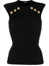 Balmain Button-embellished Ribbed-knit Tank In Black